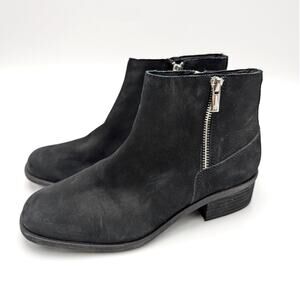 Lucky Brand Baelee Leather Ankle Boots Side Zip Women's Black Size US7M EU37.5